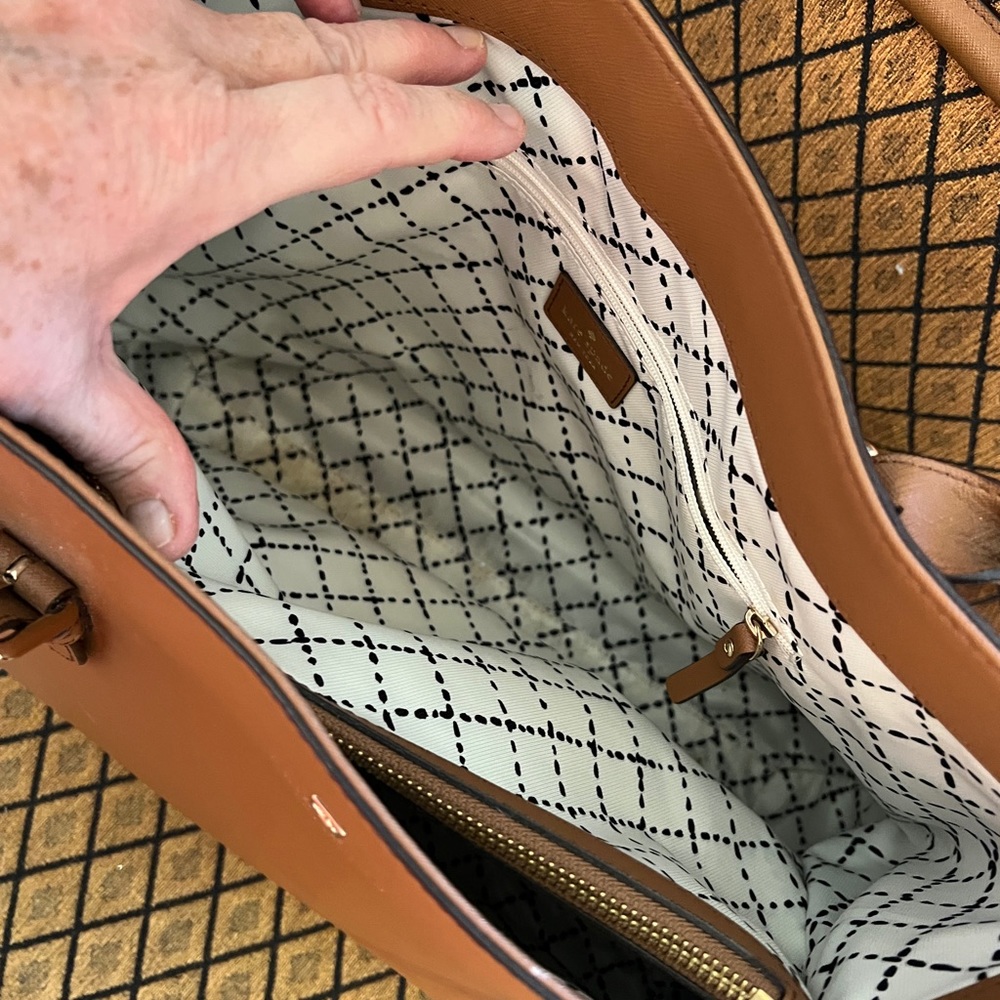 Kate Spade Camel Leather Tote Handbag 15” W 12” H x 6" D - Picture 5 of 6